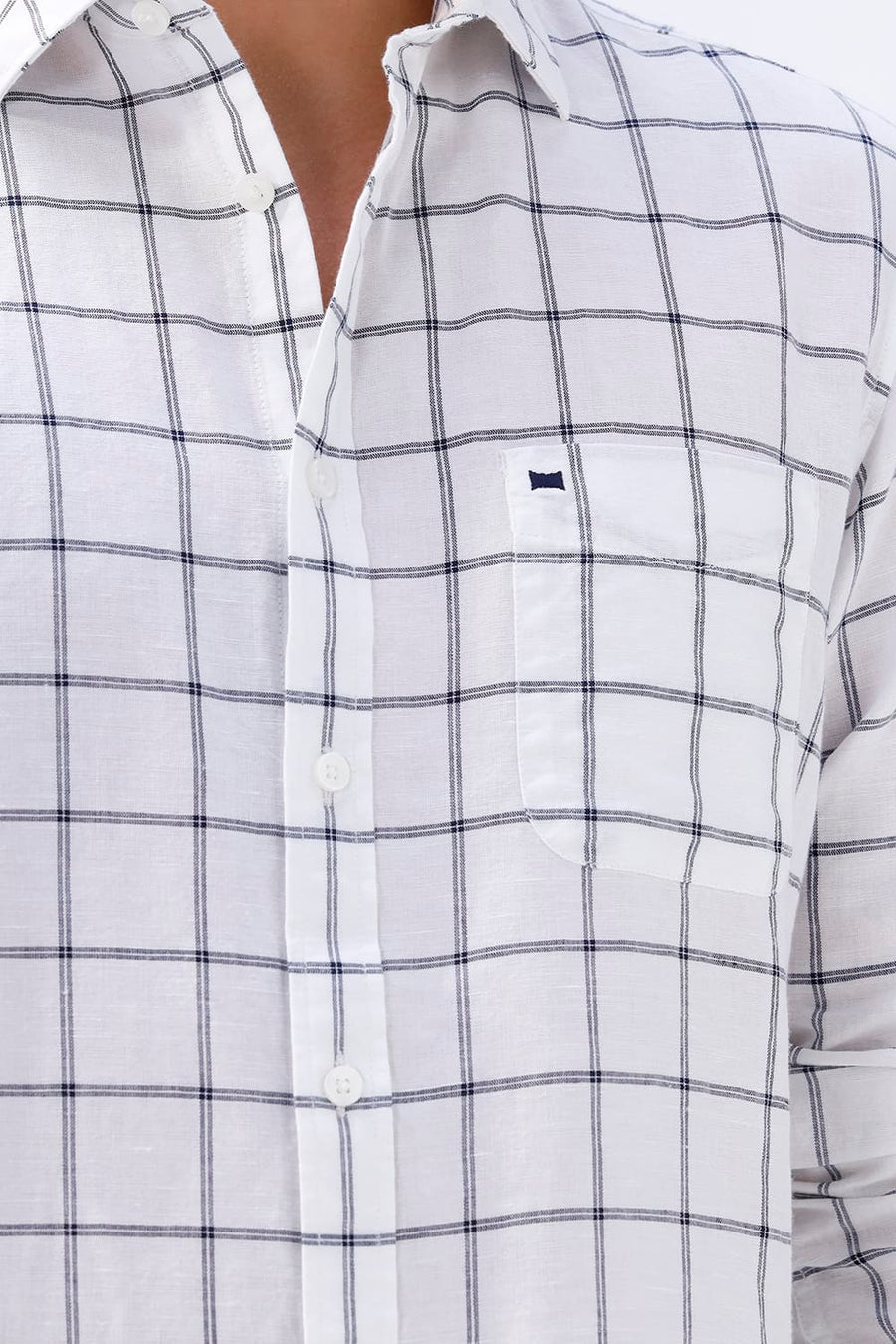 BASICS SLIM FIT TEAL COTTON LINEN CHECKS SHIRT