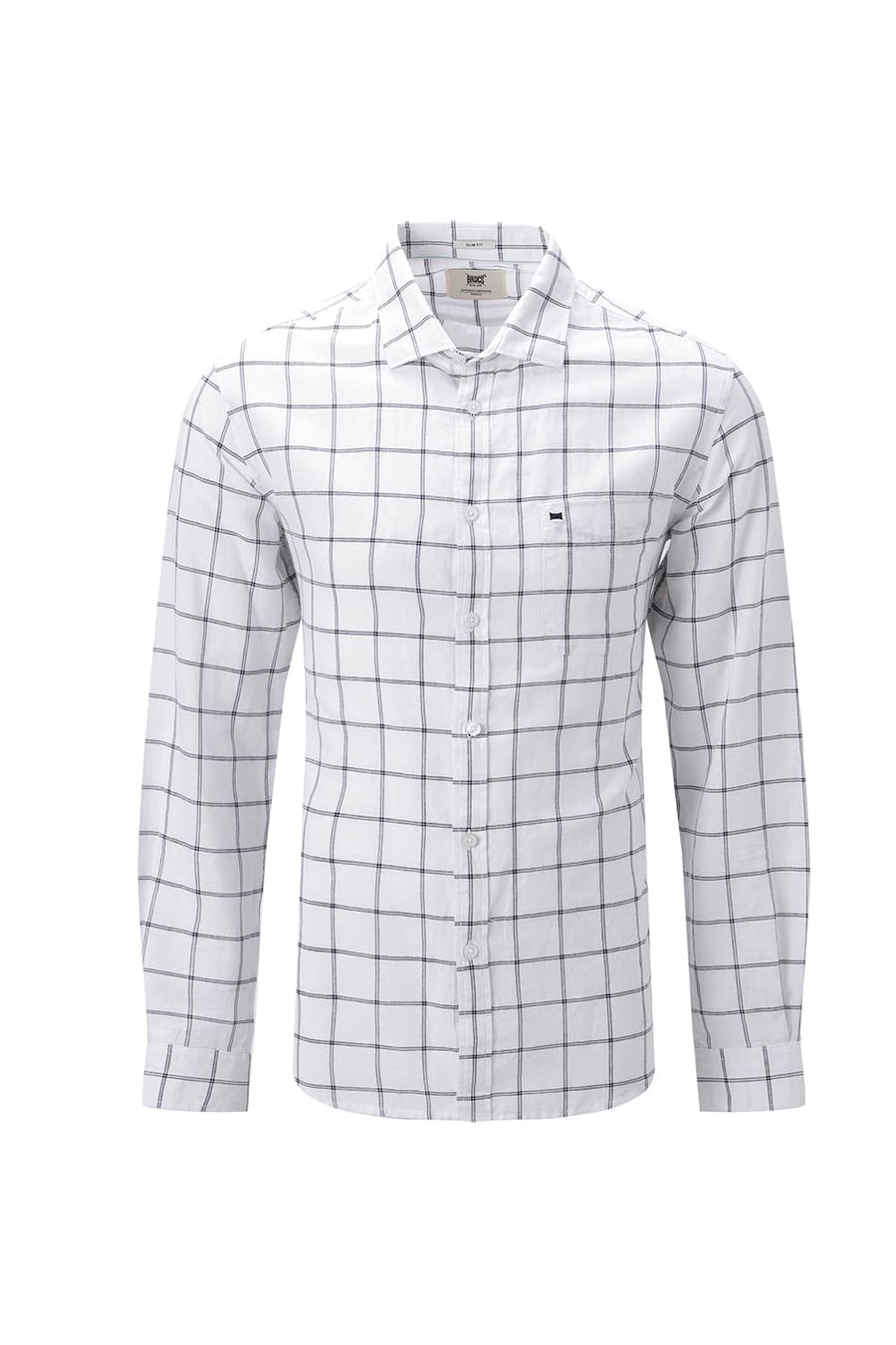 BASICS SLIM FIT TEAL COTTON LINEN CHECKS SHIRT