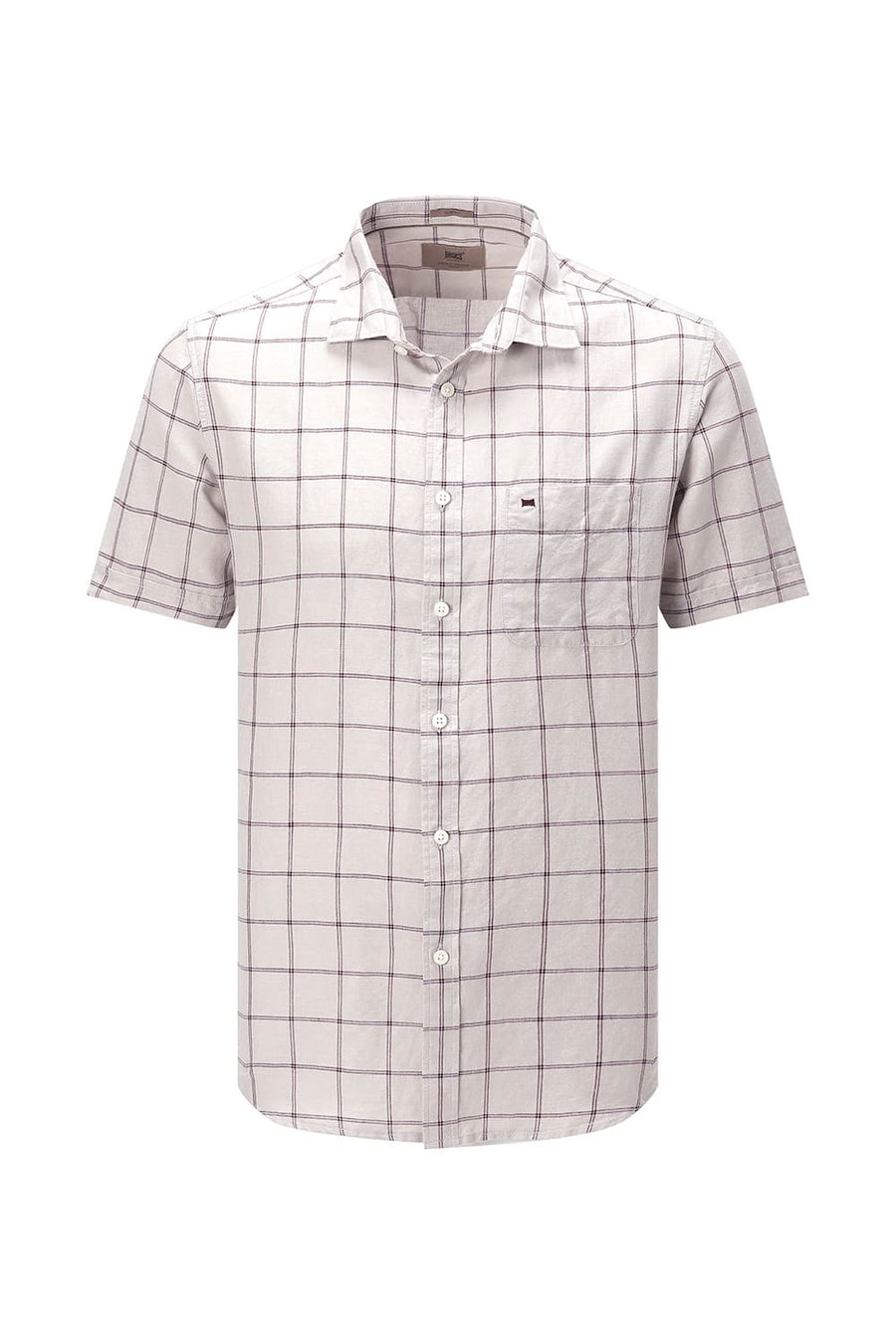 BASICS SLIM FIT GREEN COTTON LINEN CHECKS HALFSLEEVES SHIRT