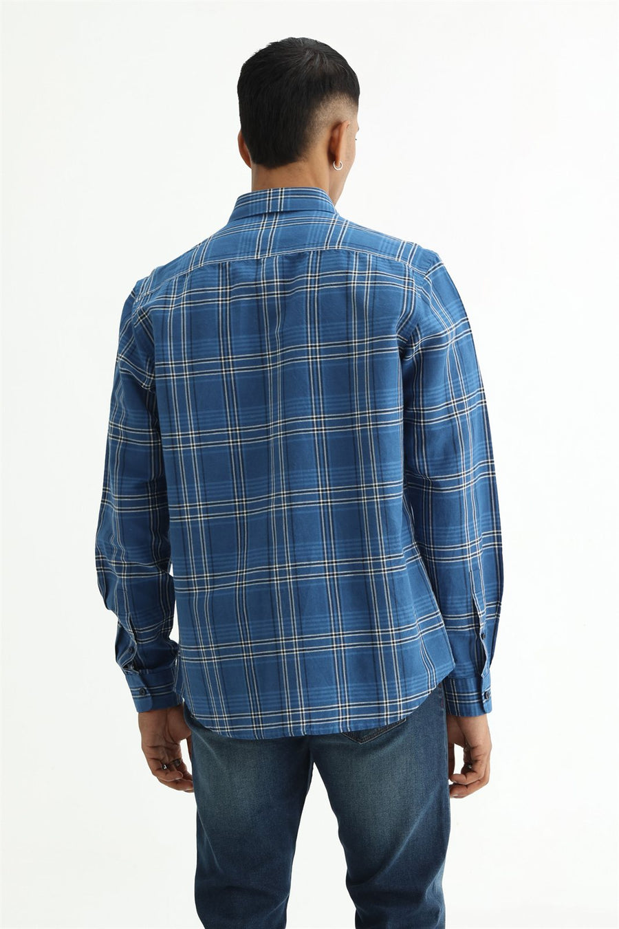 BASICS SLIM FIT PURPLE COTTON LINEN CHECKS SHIRT