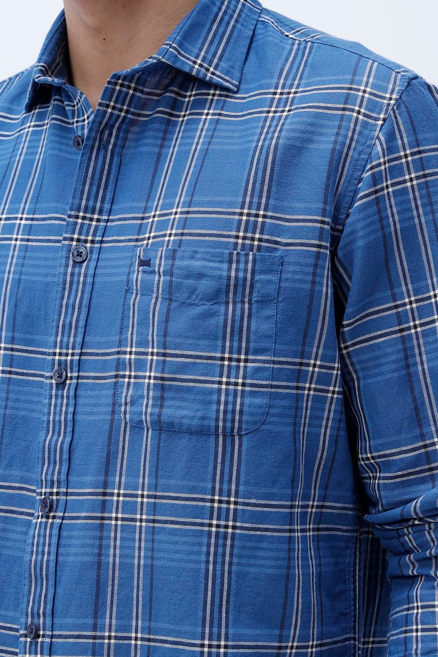 BASICS SLIM FIT PURPLE COTTON LINEN CHECKS SHIRT