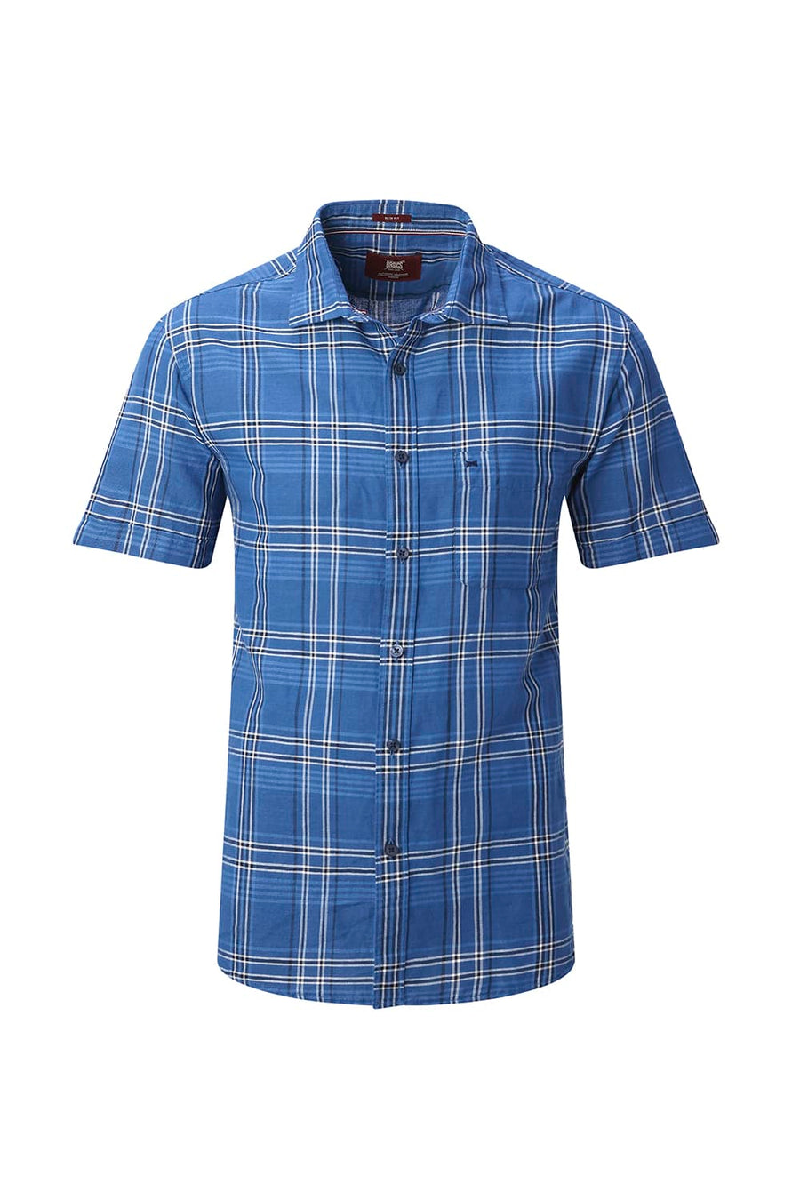 BASICS SLIM FIT PURPLE COTTON LINEN CHECKS HALFSLEEVES SHIRT
