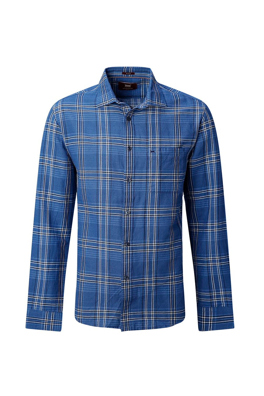 BASICS SLIM FIT PURPLE COTTON LINEN CHECKS SHIRT