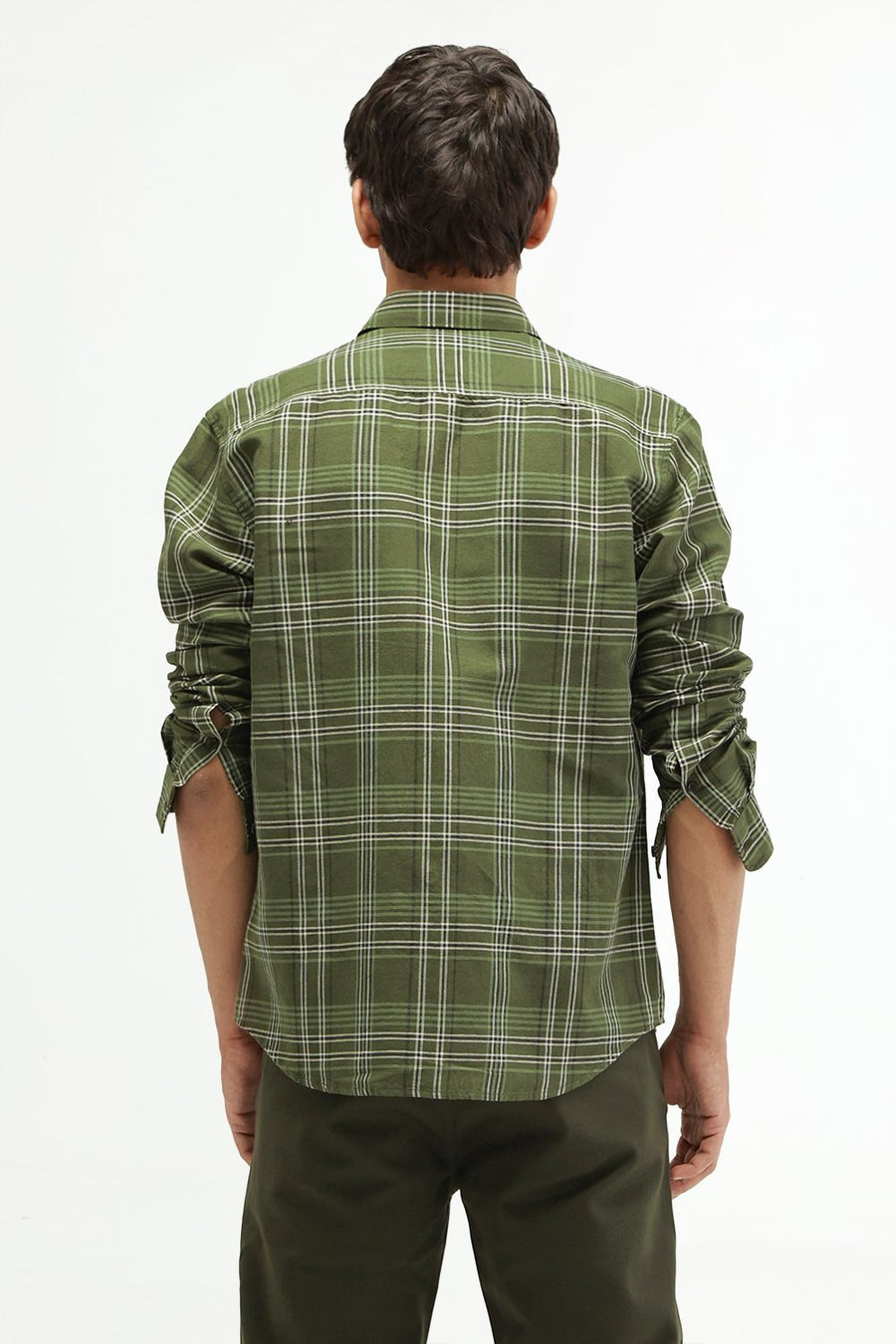 BASICS SLIM FIT TEAL COTTON LINEN CHECKS SHIRT
