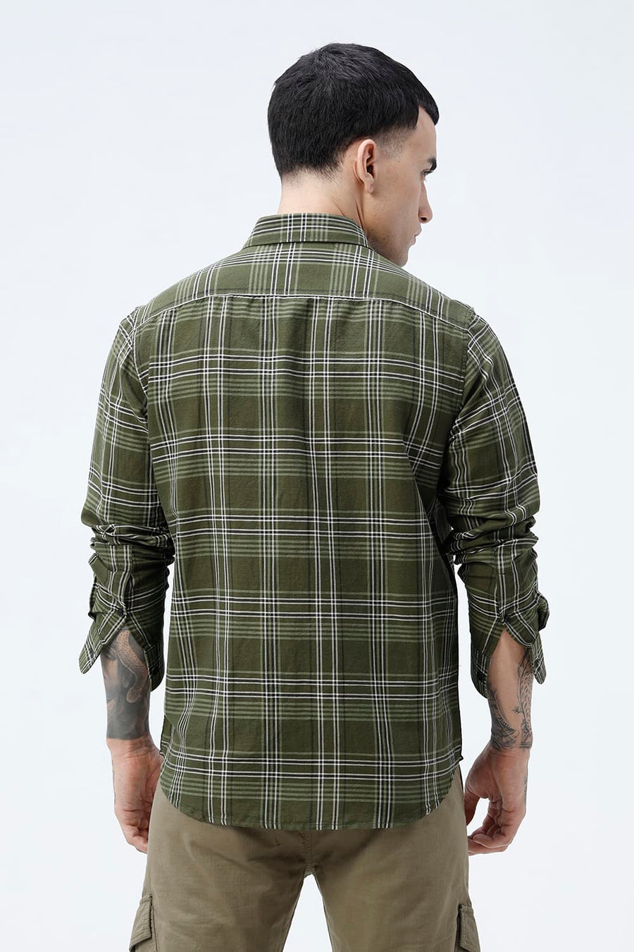 BASICS SLIM FIT TEAL COTTON LINEN CHECKS SHIRT