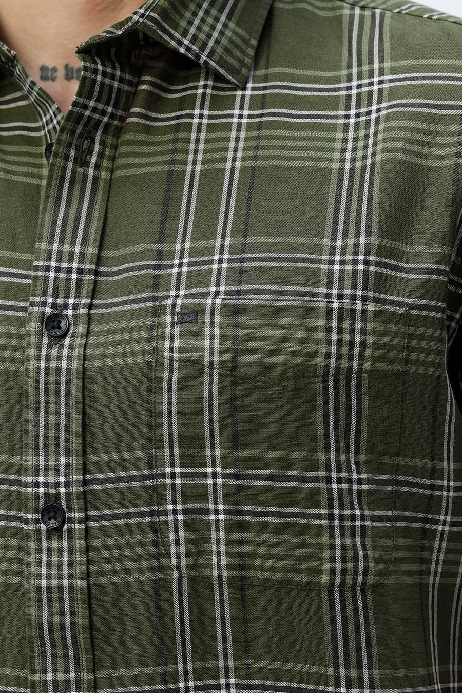 BASICS SLIM FIT TEAL COTTON LINEN CHECKS HALFSLEEVES SHIRT