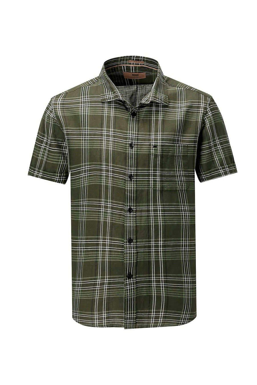 BASICS SLIM FIT TEAL COTTON LINEN CHECKS HALFSLEEVES SHIRT