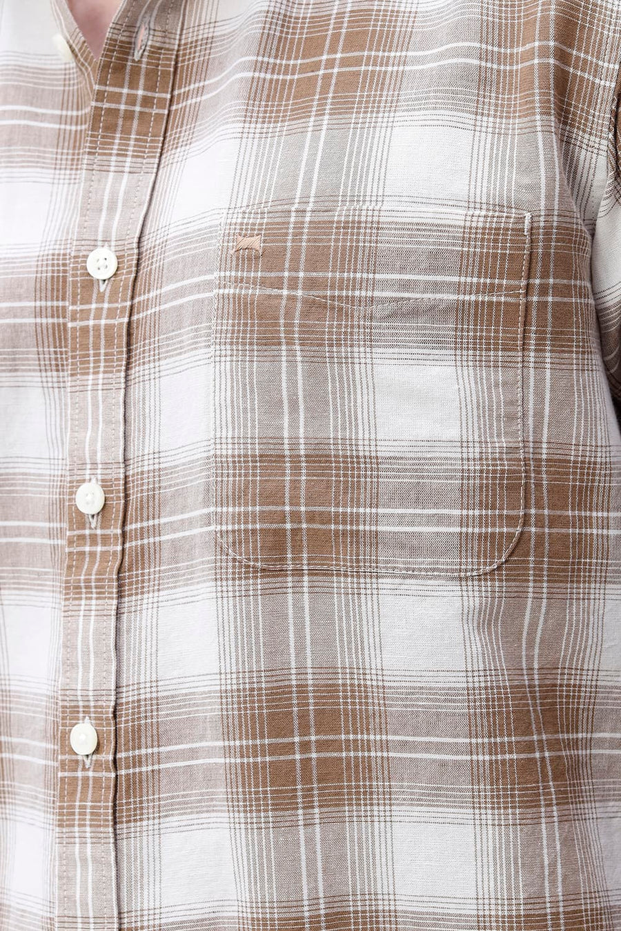BASICS SLIM FIT WHITE COTTON LINEN CHECKS SHIRT