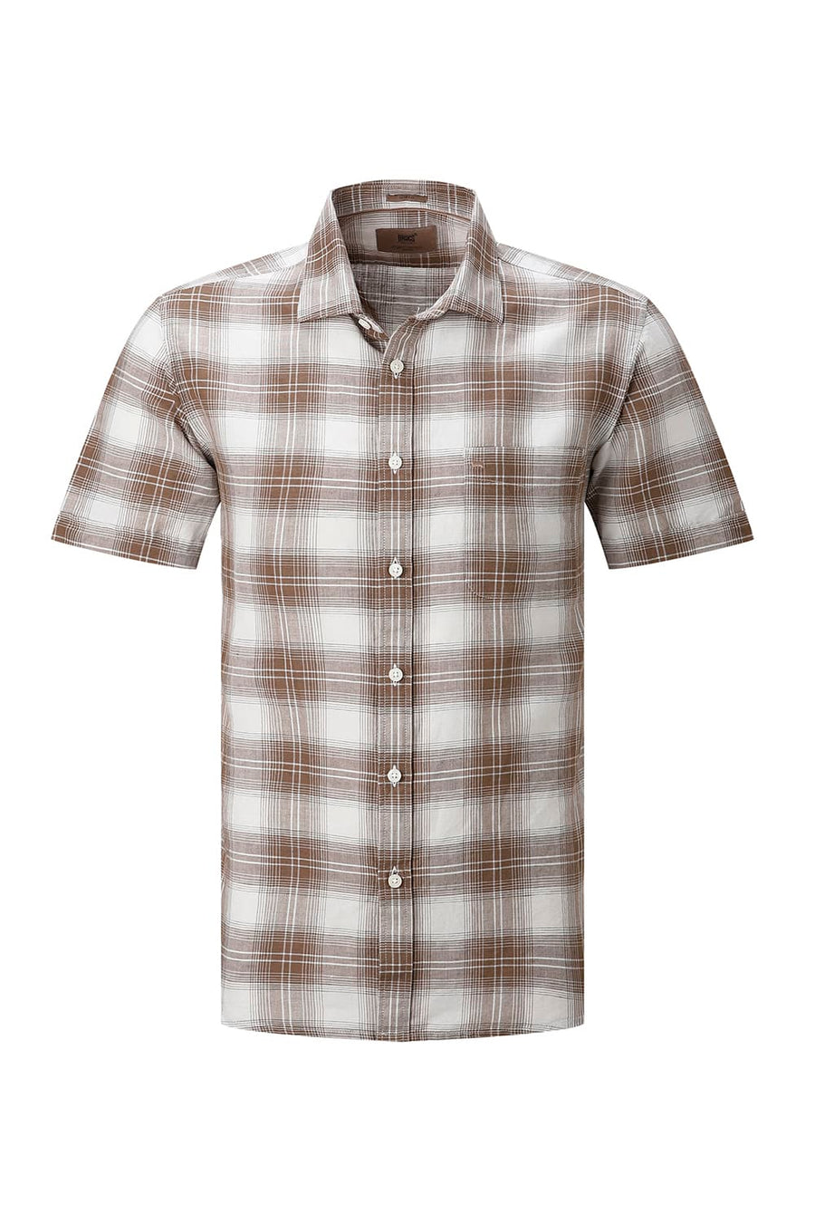 BASICS SLIM FIT WHITE COTTON LINEN CHECKS HALFSLEEVES SHIRT