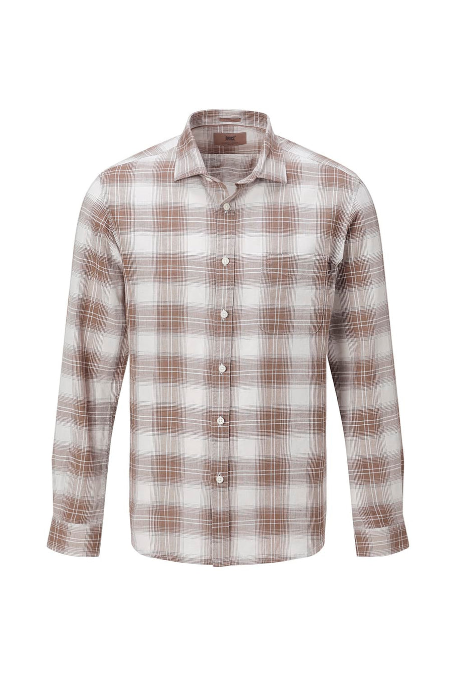 BASICS SLIM FIT WHITE COTTON LINEN CHECKS SHIRT