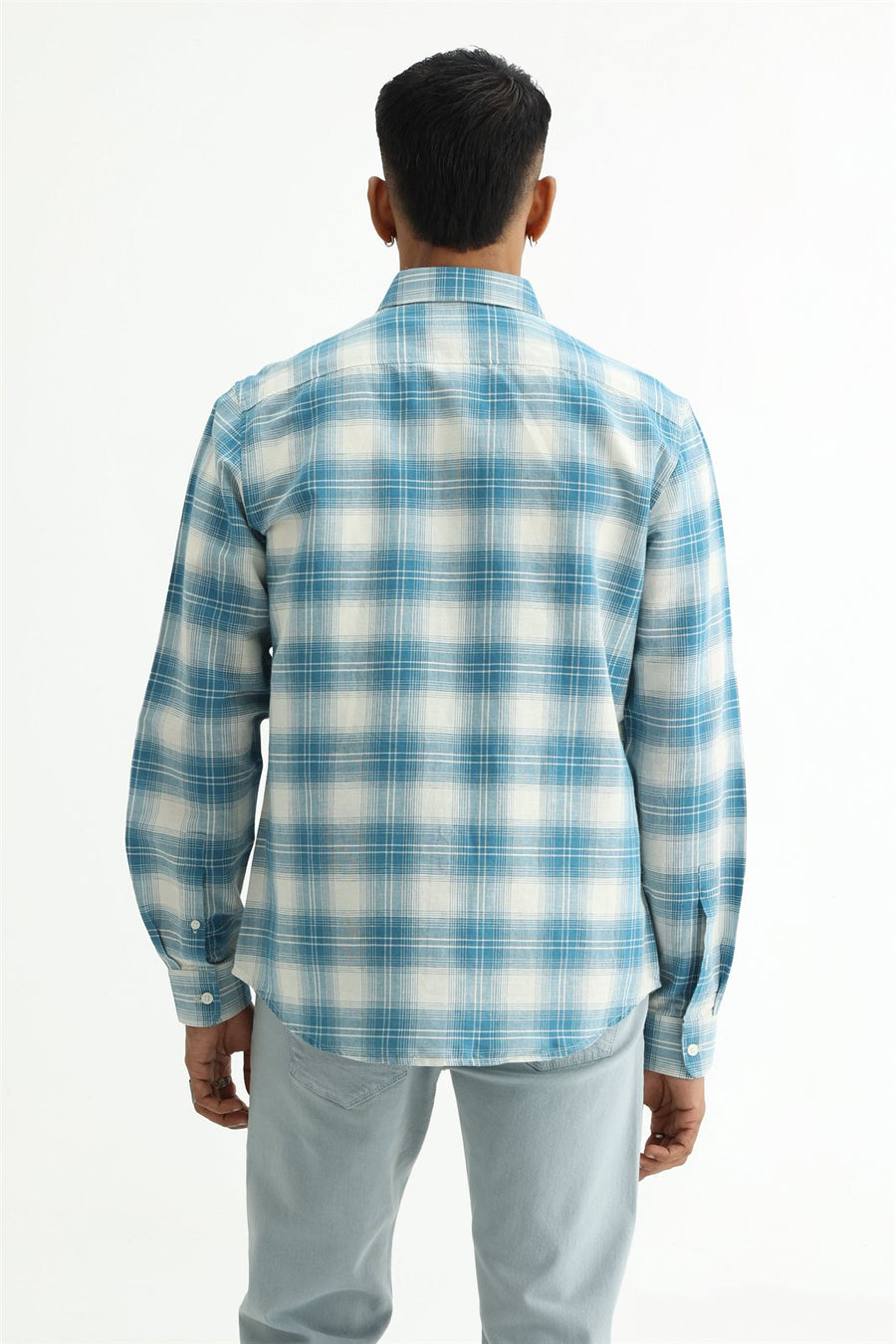 BASICS SLIM FIT YELLOW COTTON LINEN CHECKS SHIRT