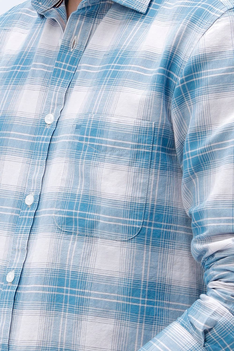 BASICS SLIM FIT YELLOW COTTON LINEN CHECKS SHIRT