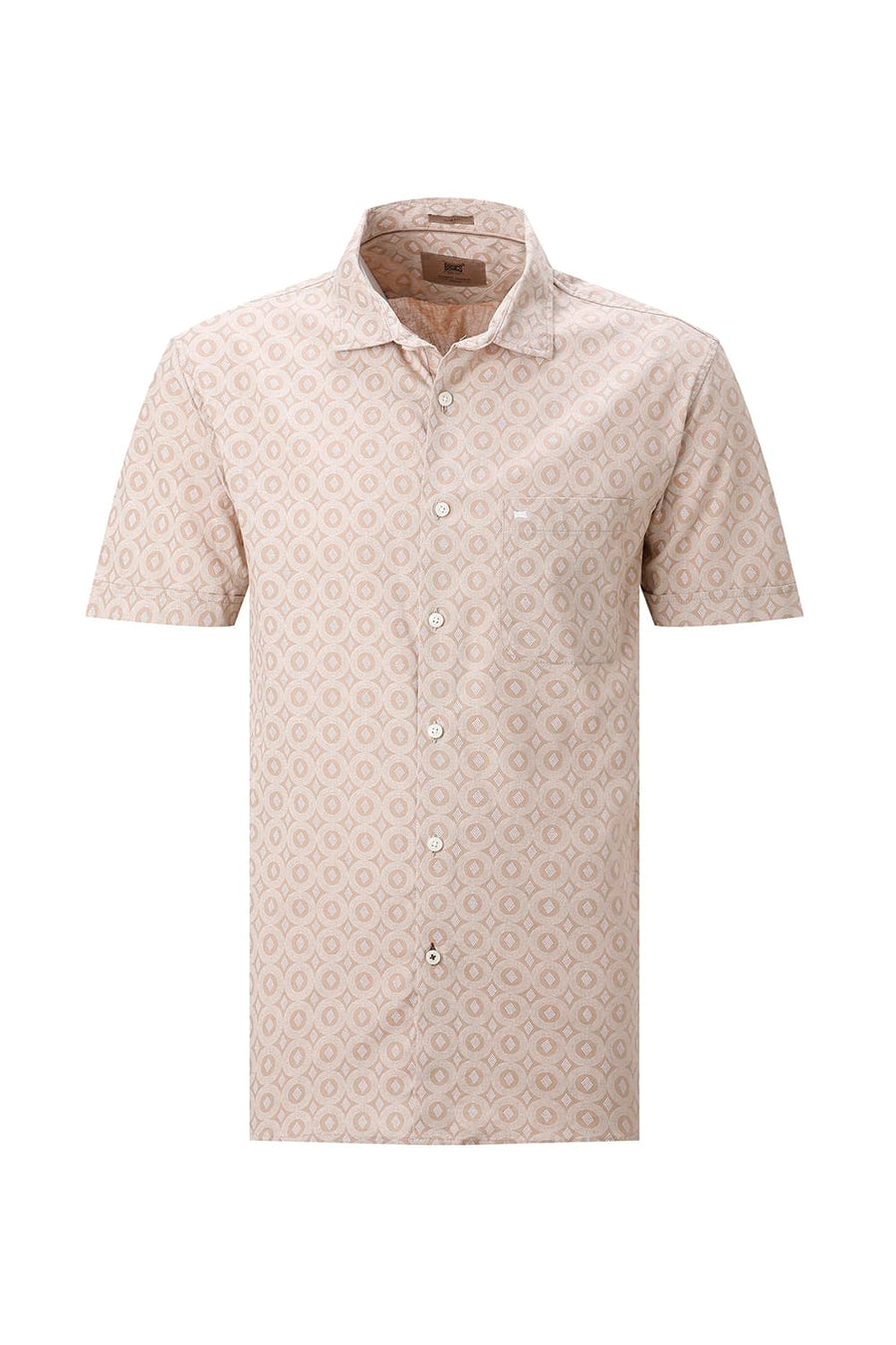 BASICS SLIM FIT NAVY COTTON VISCOSE PRINTED HALFSLEEVES SHIRT