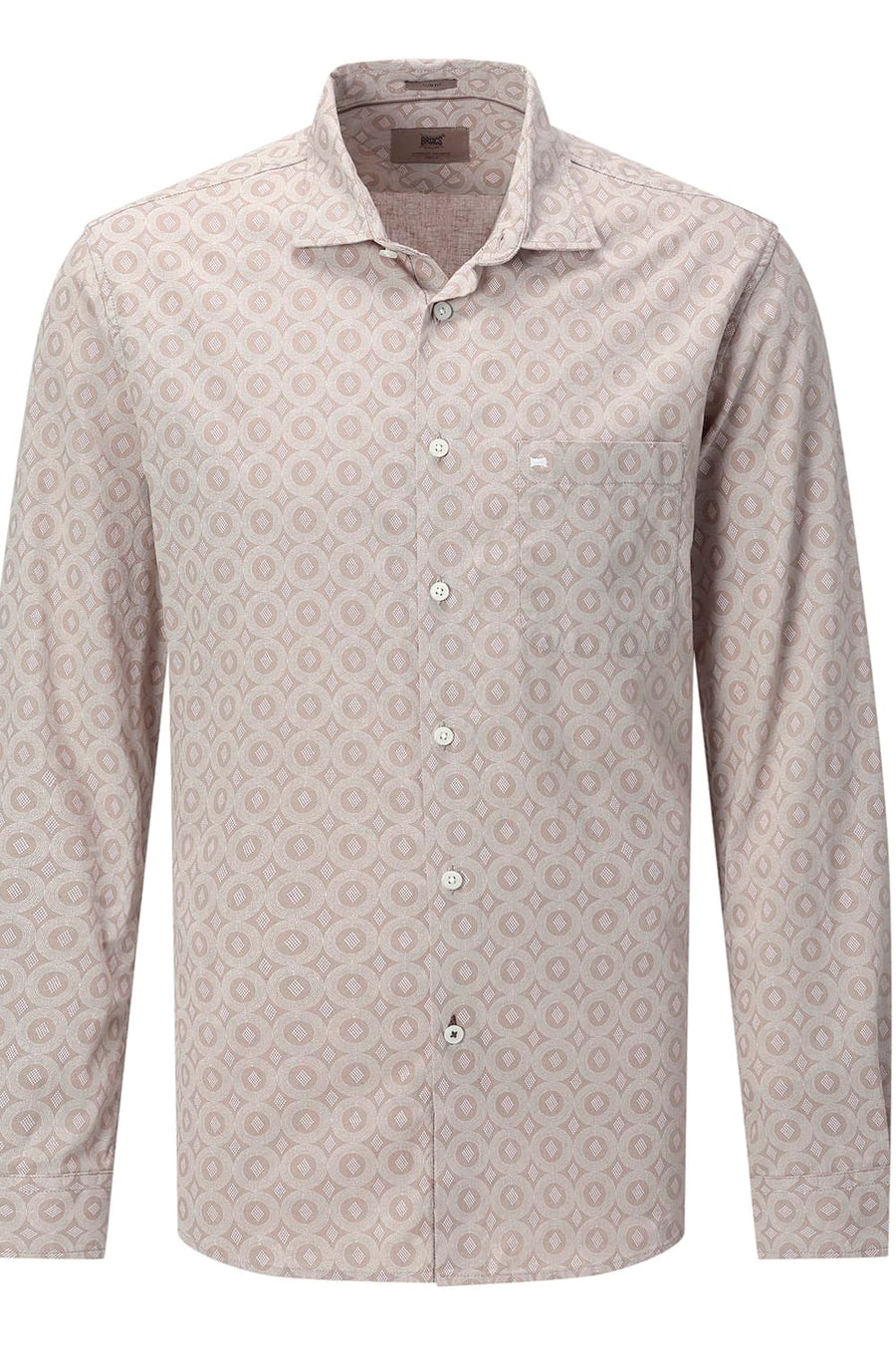BASICS SLIM FIT NAVY COTTON VISCOSE PRINTED SHIRT