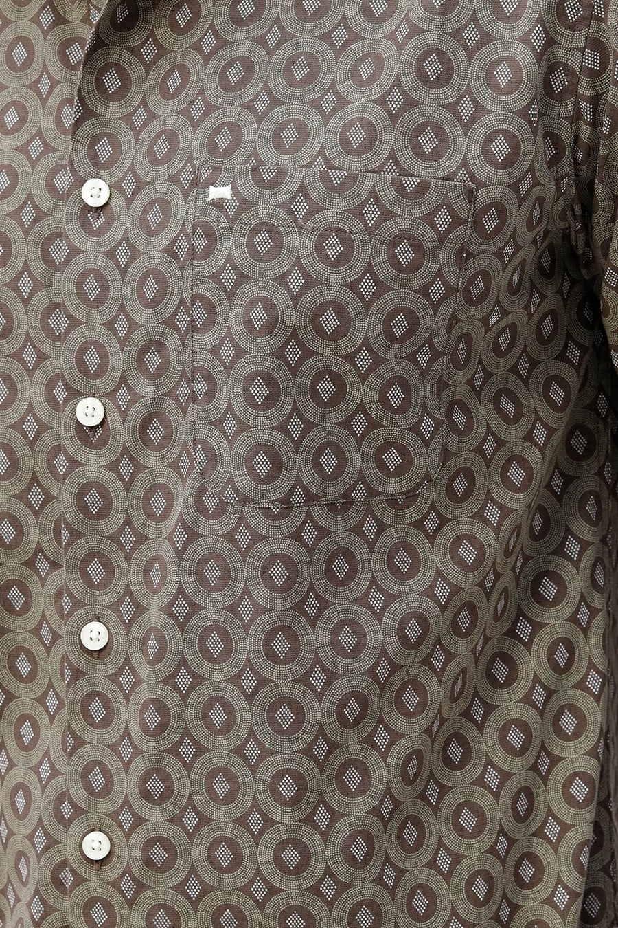 BASICS SLIM FIT BROWN COTTON VISCOSE PRINTED SHIRT