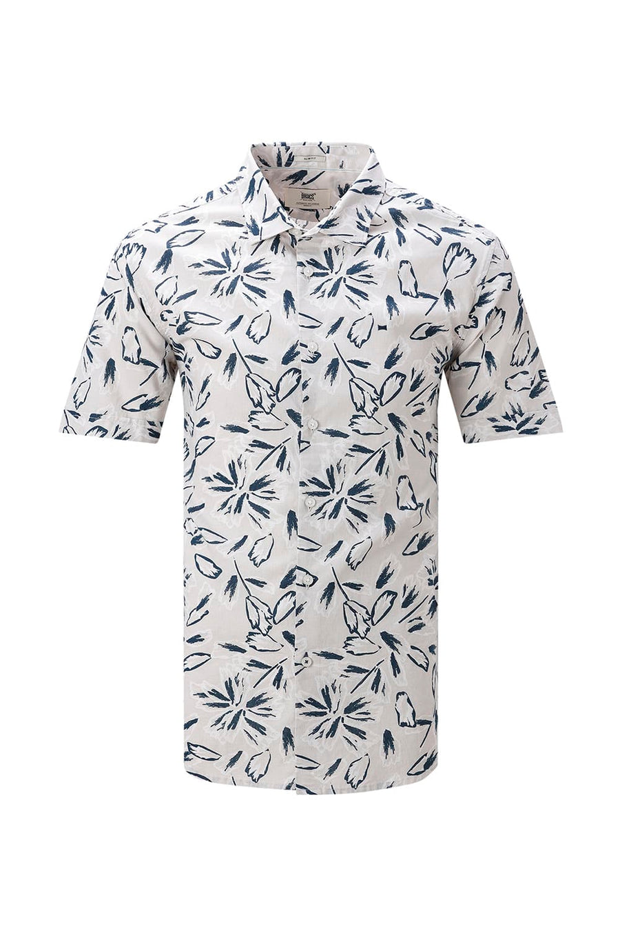 BASICS SLIM FIT GREEN COTTON LINEN PRINTED HALFSLEEVES SHIRT