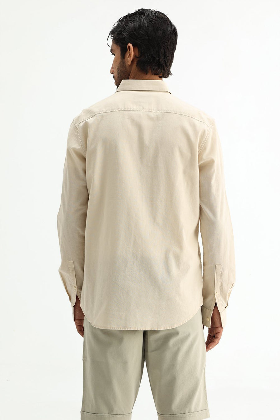 BASICS SLIM FIT WHITE COTTON LINEN SHIRT