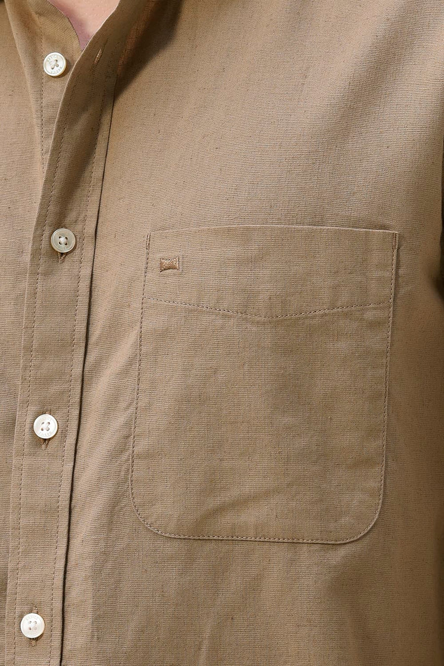 BASICS SLIM FIT BLUE COTTON LINEN SHIRT