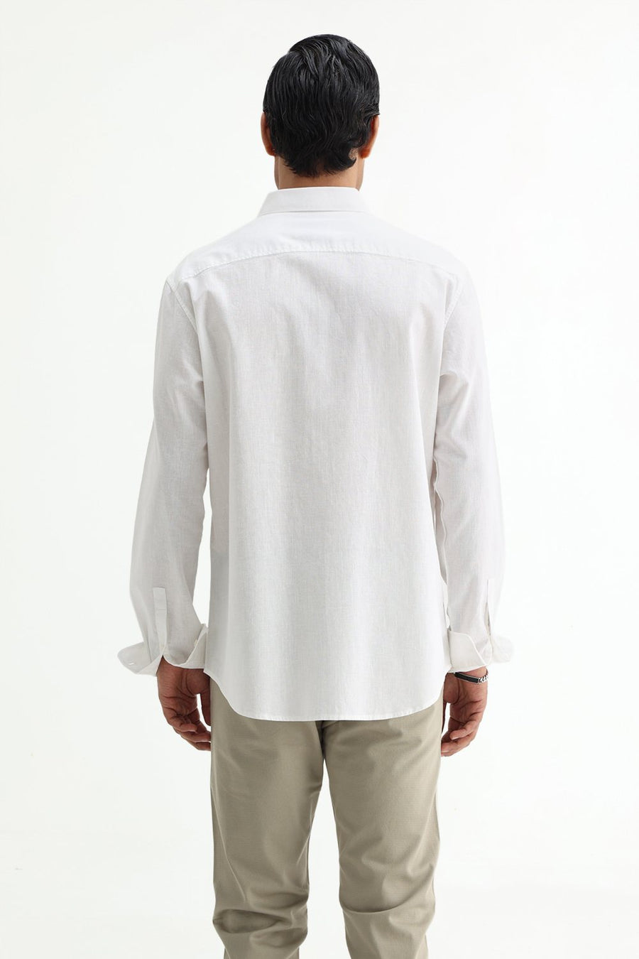 BASICS SLIM FIT BLUE COTTON LINEN SHIRT