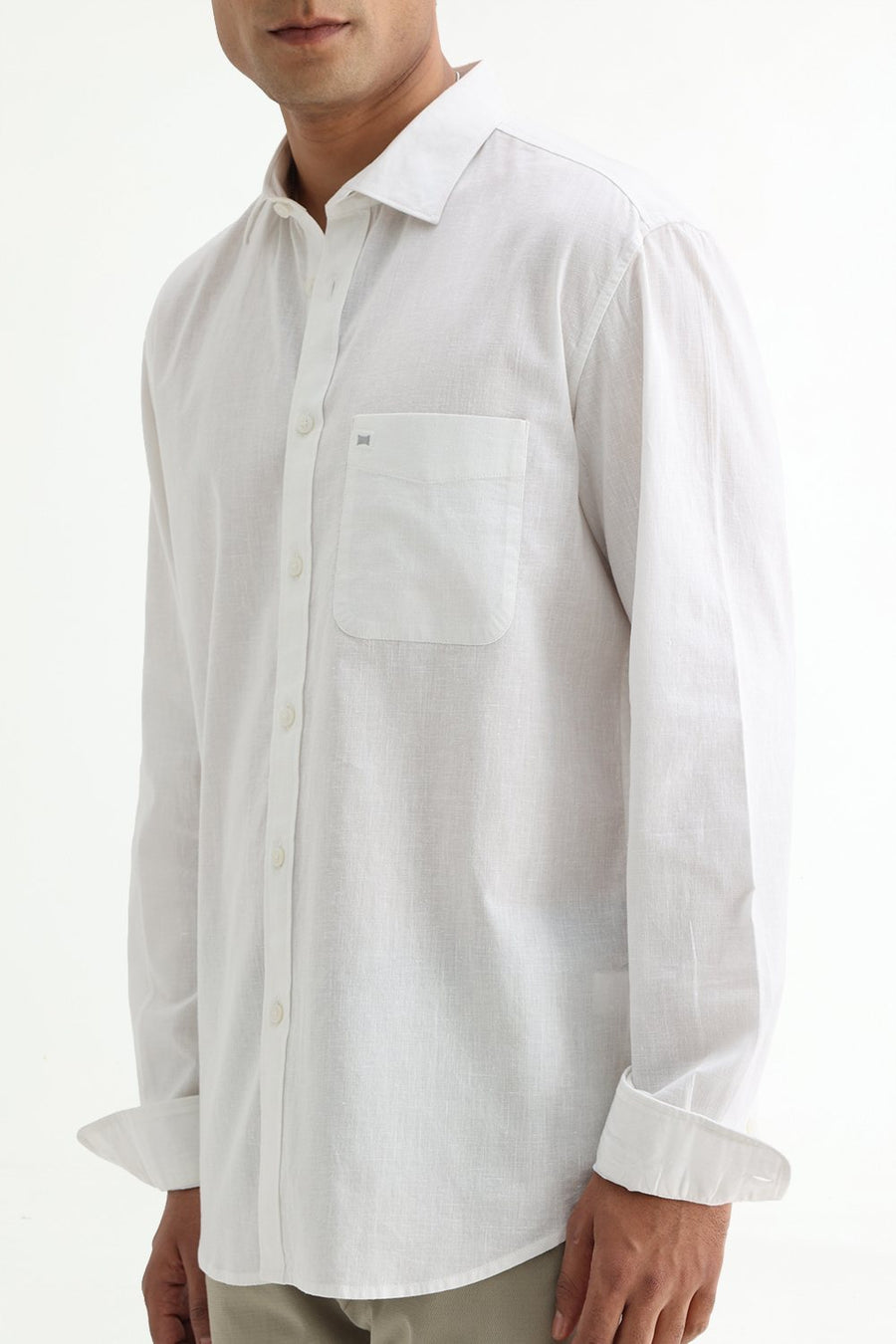 BASICS SLIM FIT BLUE COTTON LINEN SHIRT