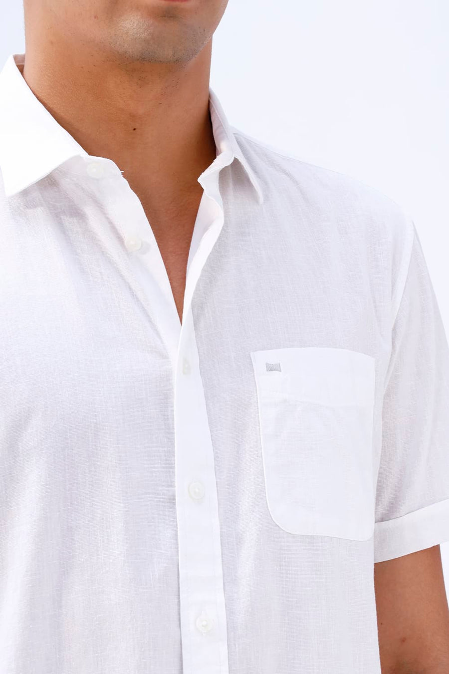 BASICS SLIM FIT BLUE COTTON LINEN HALFSLEEVES SHIRT