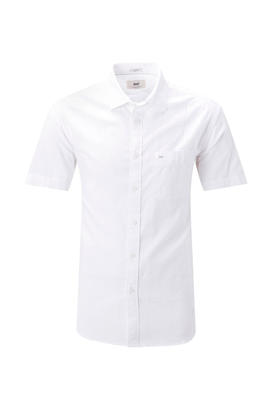 BASICS SLIM FIT BLUE COTTON LINEN HALFSLEEVES SHIRT
