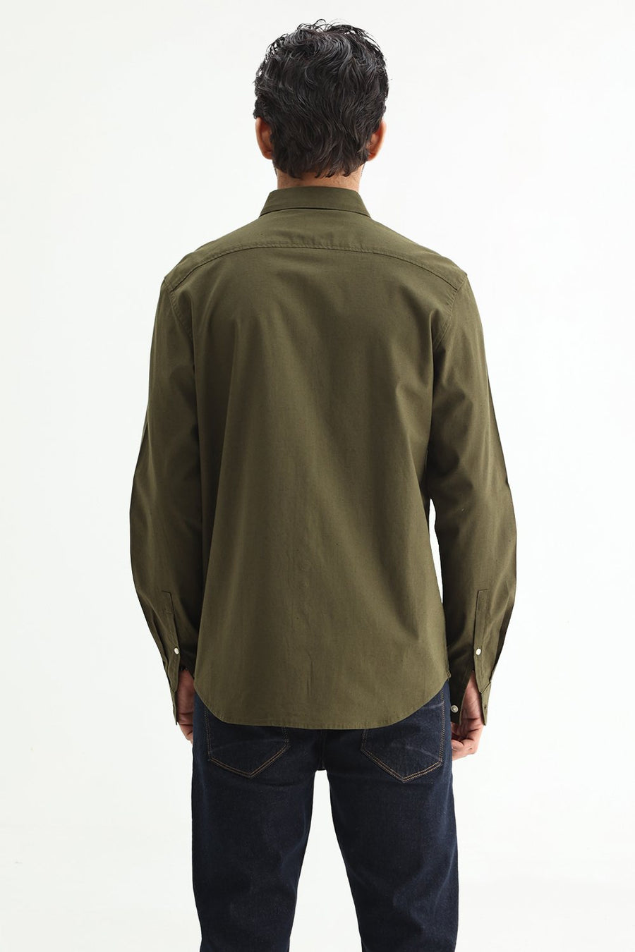 BASICS SLIM FIT BEIGE COTTON LINEN SHIRT