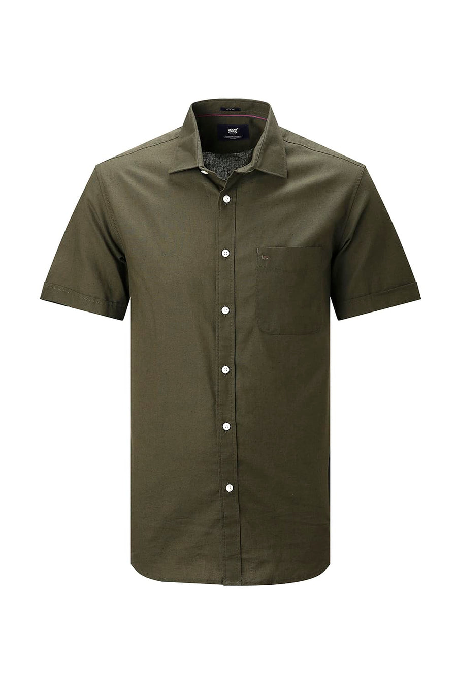 BASICS SLIM FIT BEIGE COTTON LINEN HALFSLEEVES SHIRT