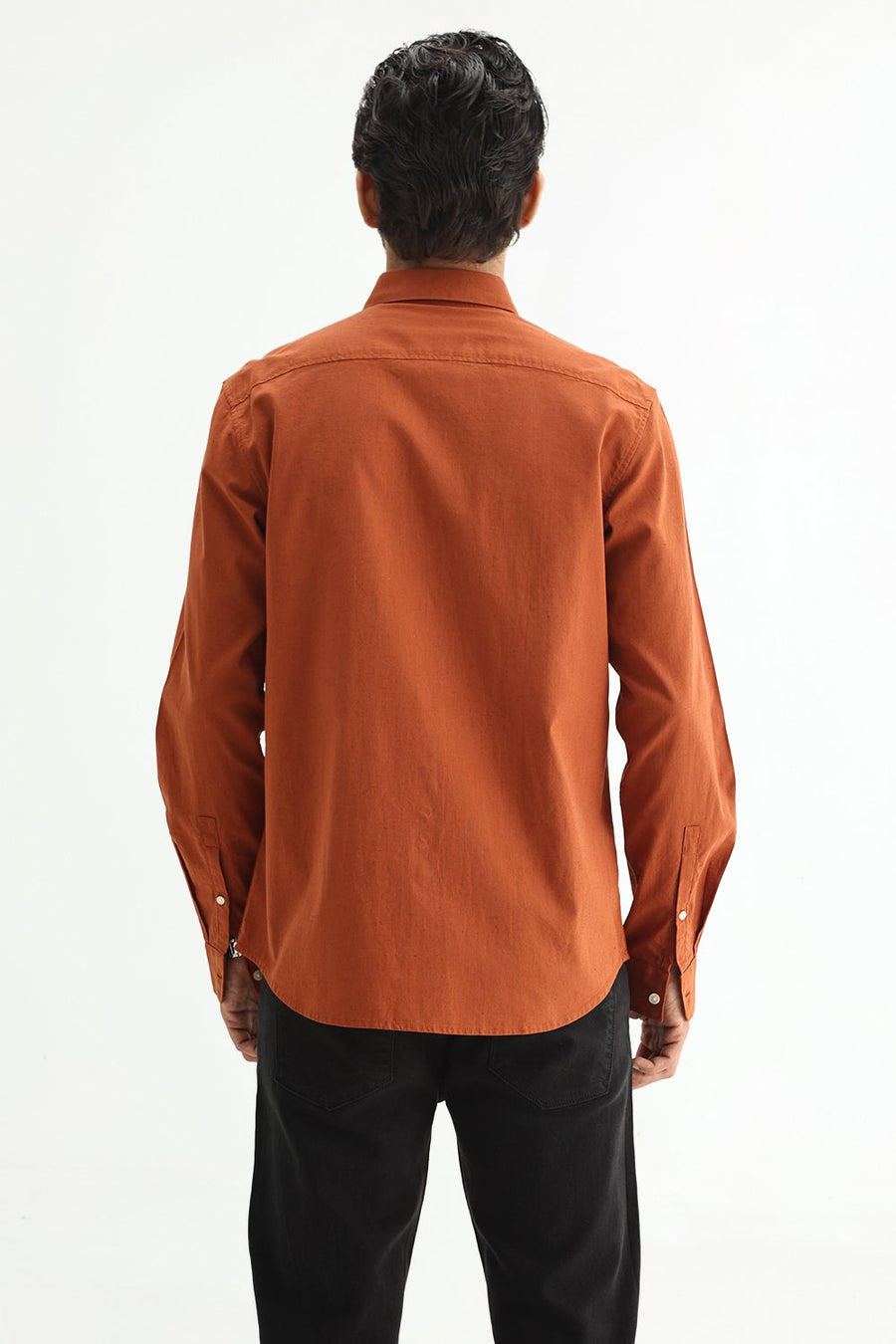 BASICS SLIM FIT WHITE COTTON LINEN SHIRT