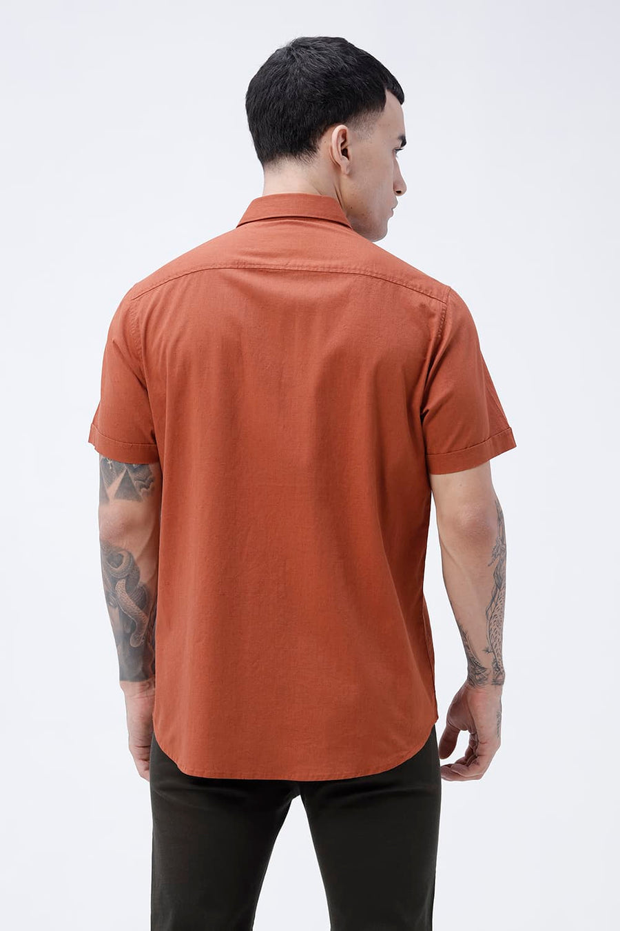 BASICS SLIM FIT WHITE COTTON LINEN HALFSLEEVES SHIRT