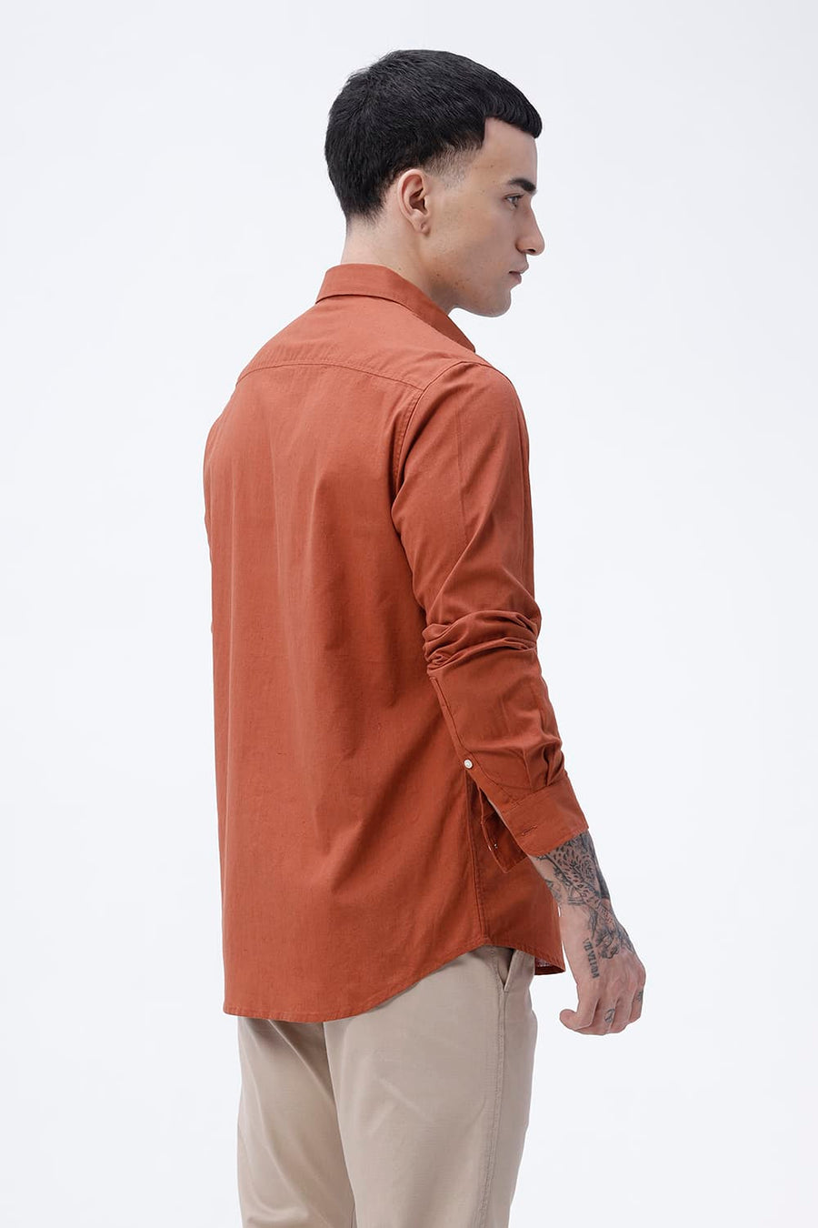 BASICS SLIM FIT WHITE COTTON LINEN SHIRT
