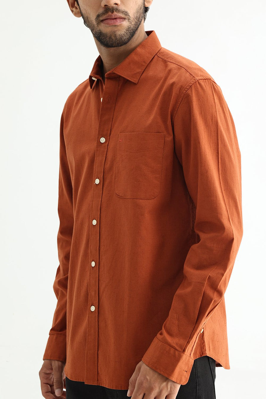 BASICS SLIM FIT WHITE COTTON LINEN SHIRT