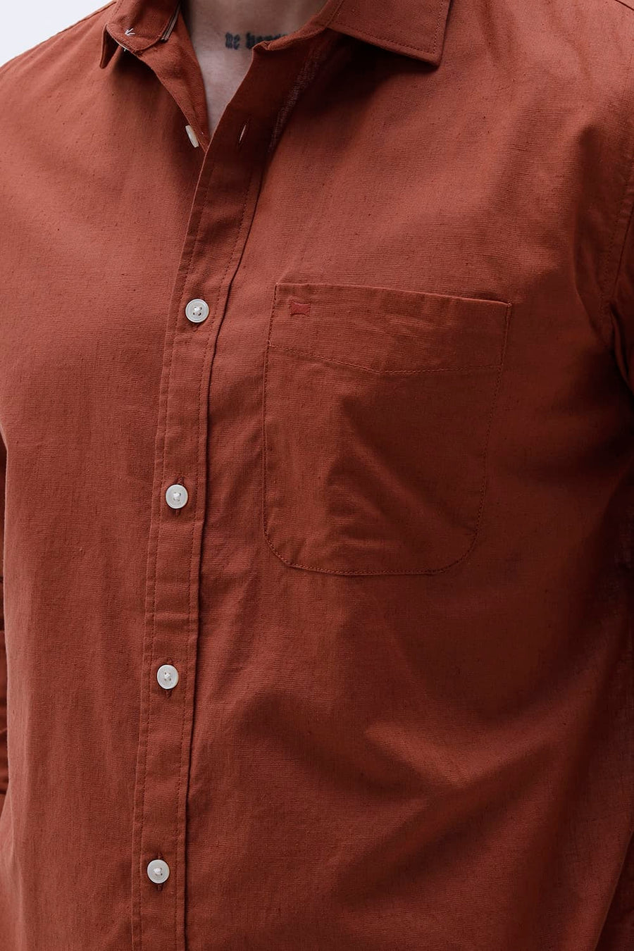 BASICS SLIM FIT WHITE COTTON LINEN SHIRT