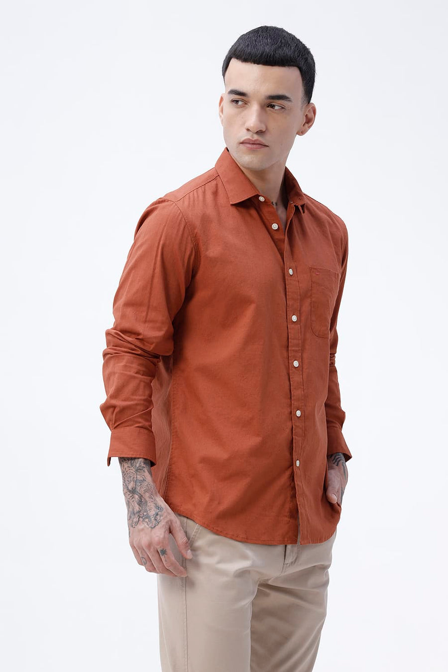 BASICS SLIM FIT WHITE COTTON LINEN SHIRT