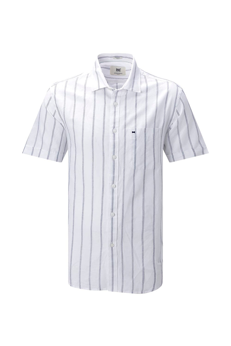 BASICS SLIM FIT GREY COTTON LINEN STRIPE HALFSLEEVES SHIRT