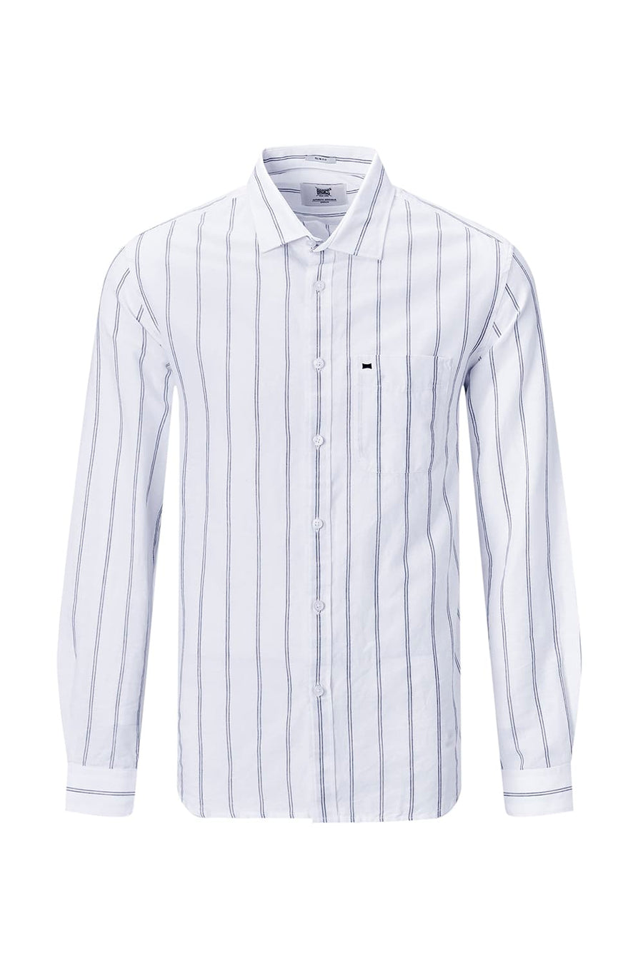 BASICS SLIM FIT GREY COTTON LINEN STRIPE SHIRT