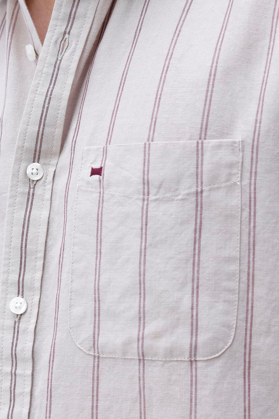 BASICS SLIM FIT BLUE COTTON LINEN STRIPE HALFSLEEVES SHIRT