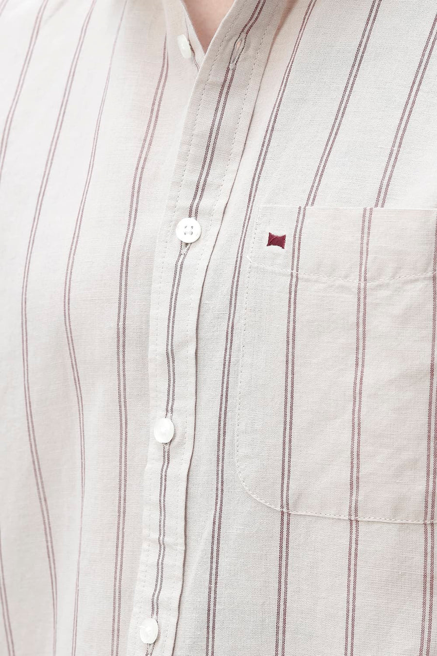 BASICS SLIM FIT BLUE COTTON LINEN STRIPE SHIRT