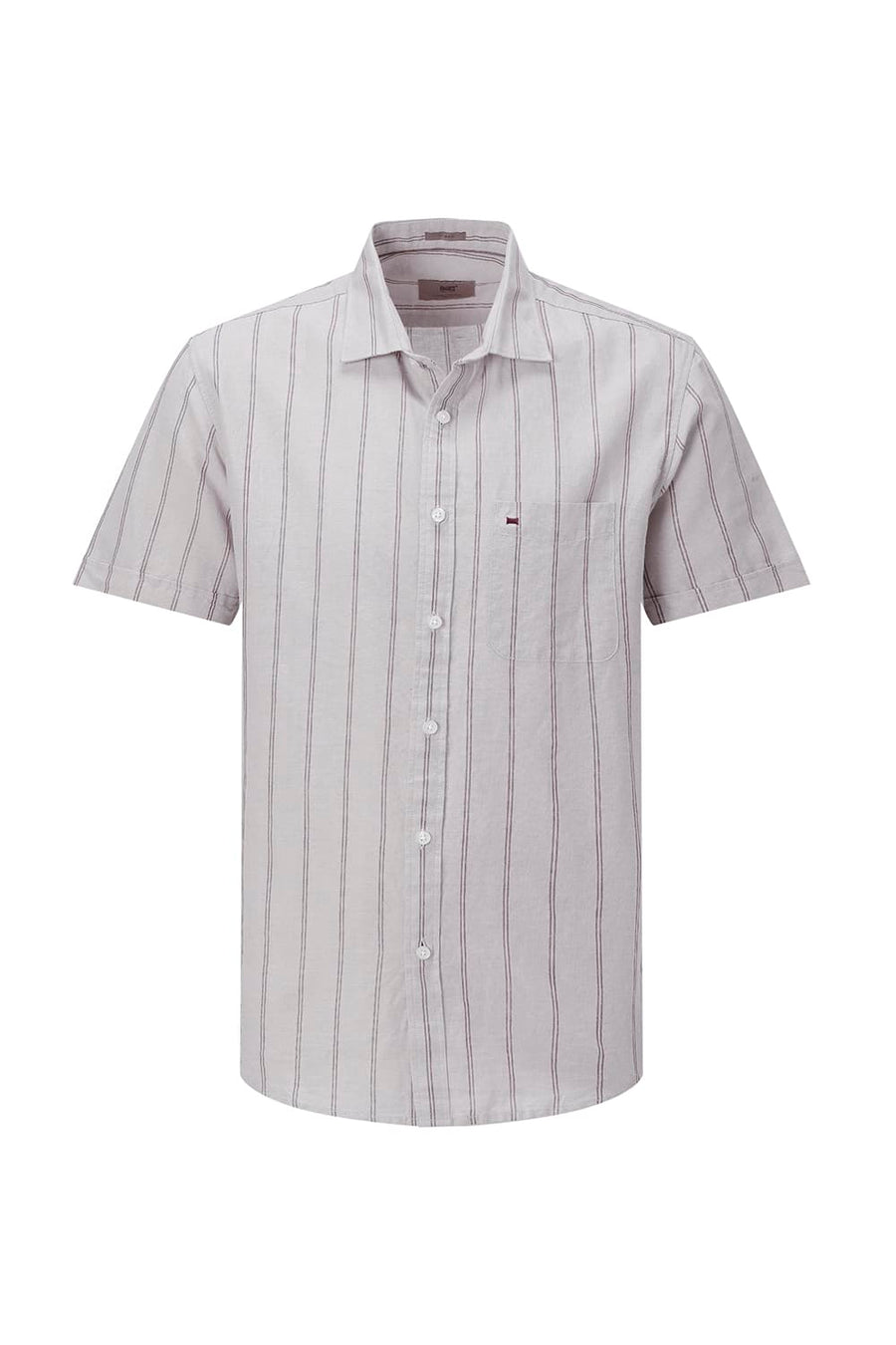 BASICS SLIM FIT BLUE COTTON LINEN STRIPE HALFSLEEVES SHIRT
