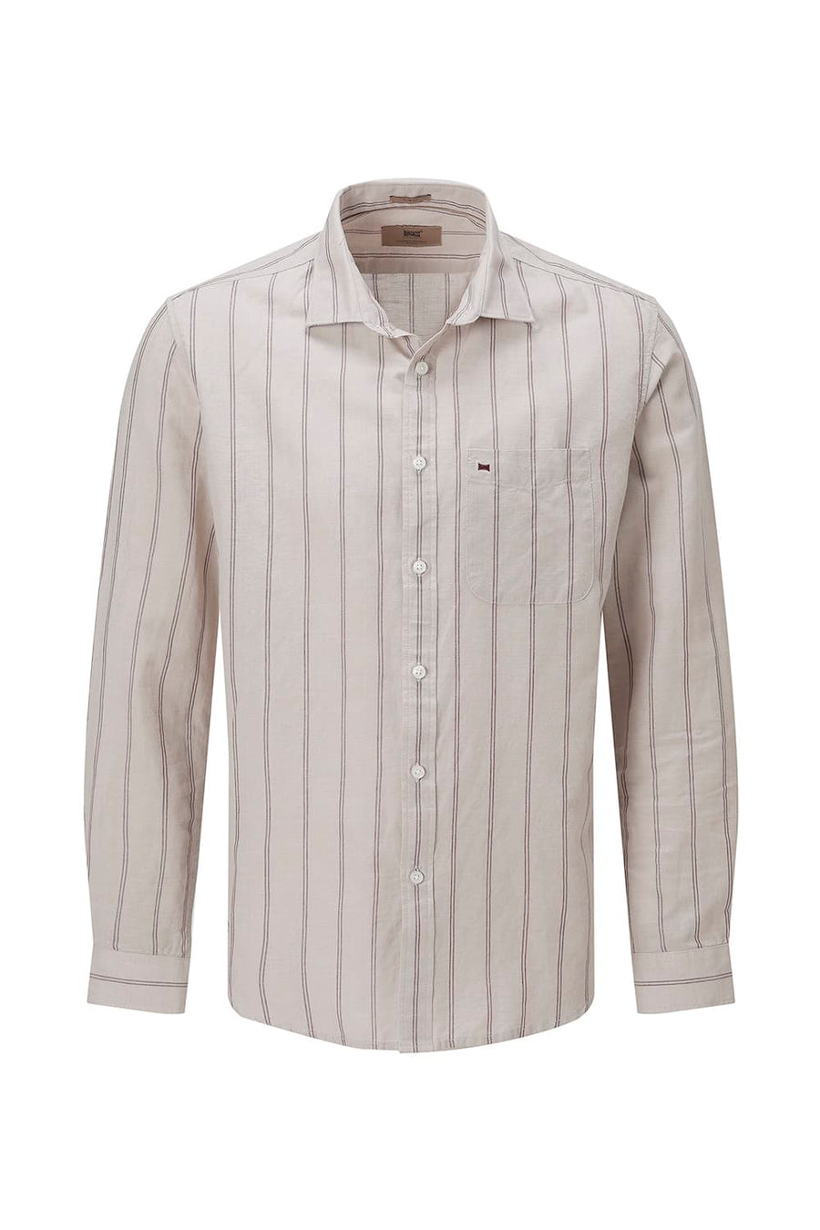 BASICS SLIM FIT BLUE COTTON LINEN STRIPE SHIRT