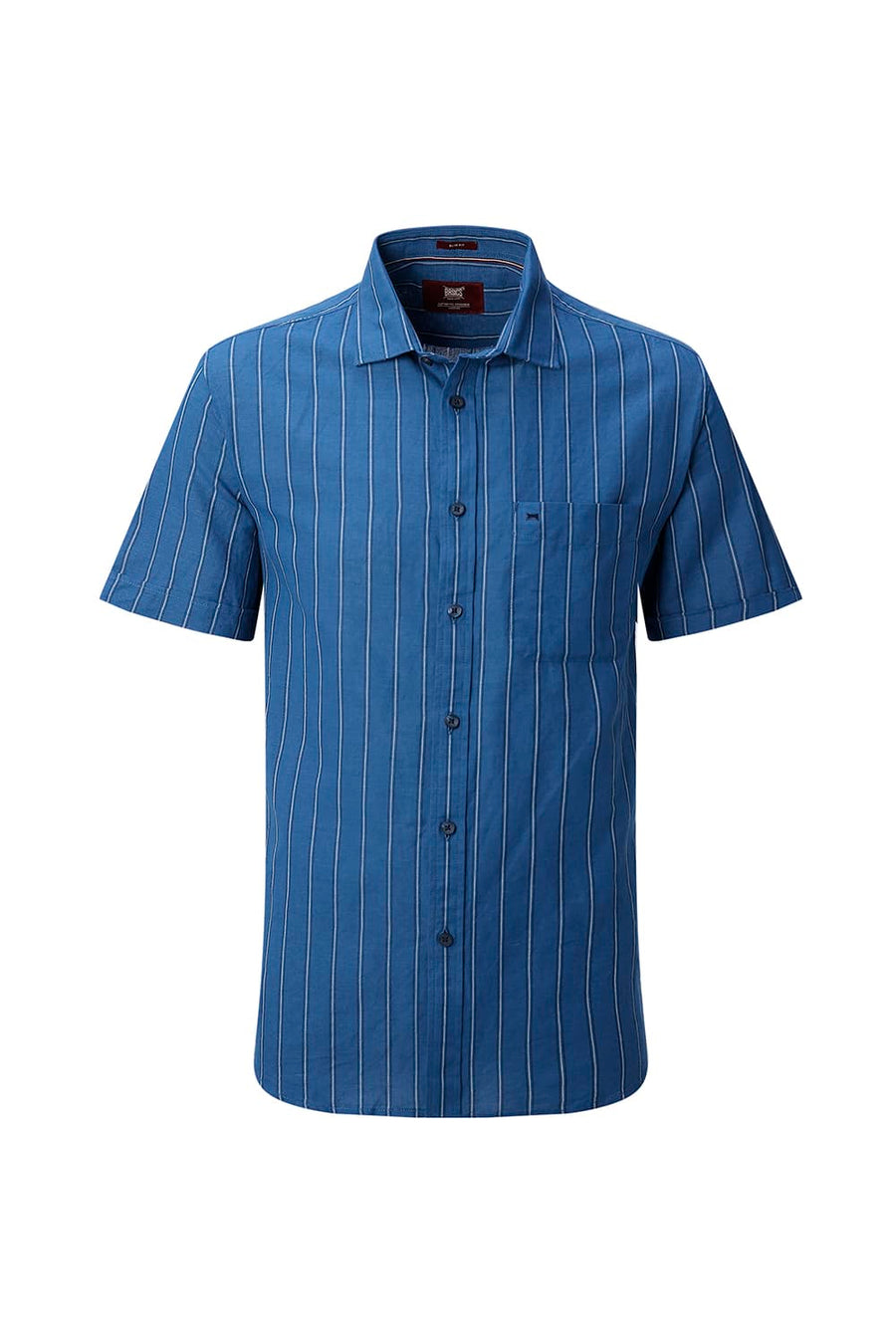 BASICS SLIM FIT BLACK COTTON LINEN STRIPE HALFSLEEVES SHIRT