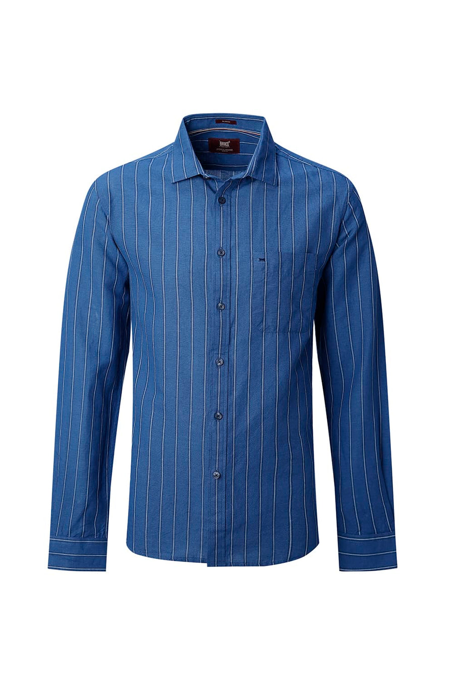 BASICS SLIM FIT BLACK COTTON LINEN STRIPE SHIRT