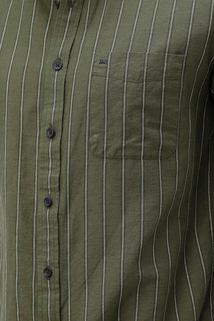 BASICS SLIM FIT NAVY COTTON LINEN STRIPE SHIRT