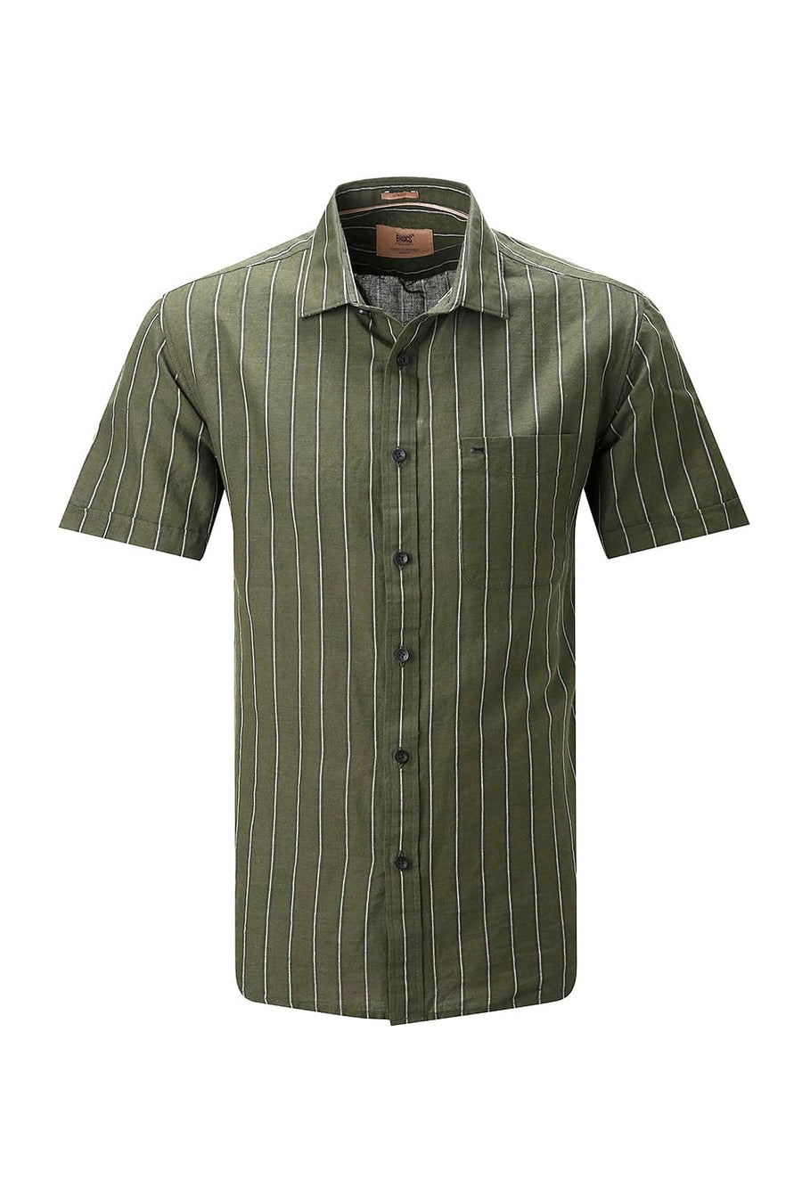 BASICS SLIM FIT NAVY COTTON LINEN STRIPE HALFSLEEVES SHIRT