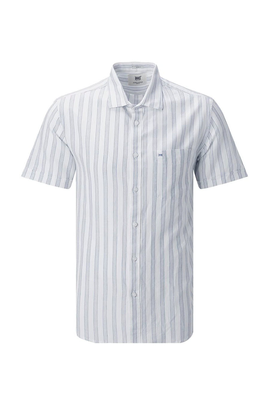 BASICS SLIM FIT LIGHT GREY COTTON LINEN STRIPE HALFSLEEVES SHIRT