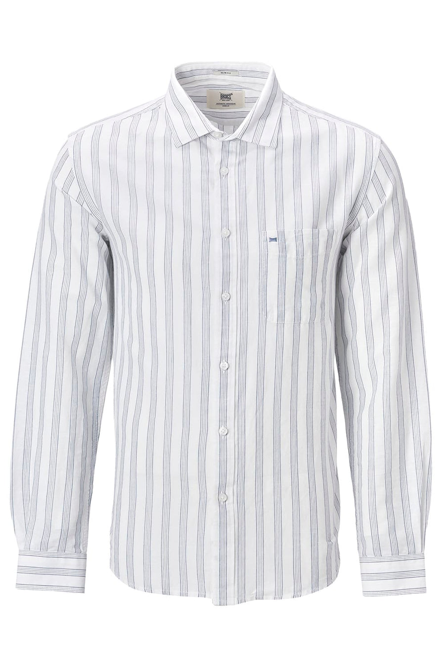 BASICS SLIM FIT LIGHT GREY COTTON LINEN STRIPE SHIRT