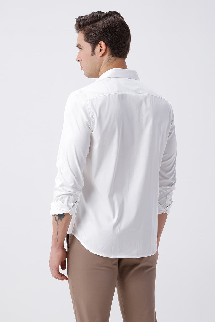 BASICS SLIM FIT WHITE POLYESTER STRETCH SHIRT