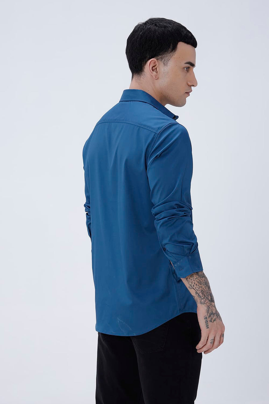 BASICS SLIM FIT BEIGE POLYESTER STRETCH SHIRT