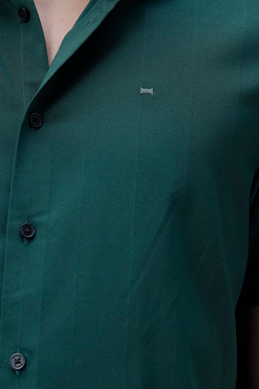 BASICS SLIM FIT BLACK VISCOSE POLYESTER STRETCH DOBBY STRIPE HALFSLEEVES SHIRT