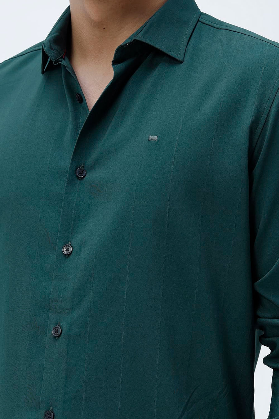 BASICS SLIM FIT BLACK VISCOSE POLYESTER STRETCH DOBBY STRIPE SHIRT
